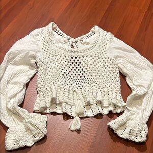 Free People Megan Crochet Cropped Hem - Ivory